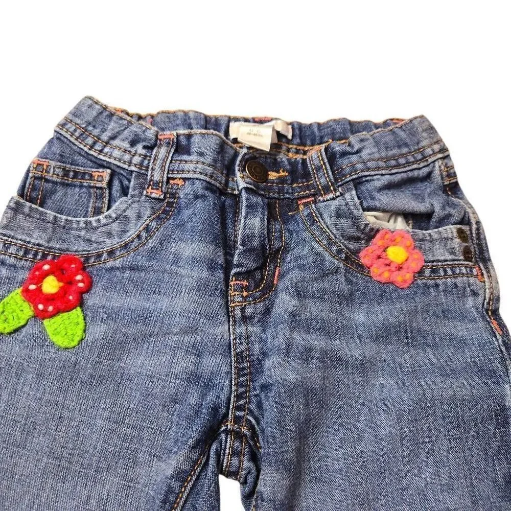 Old Navy jeans with crochet flowers 5T